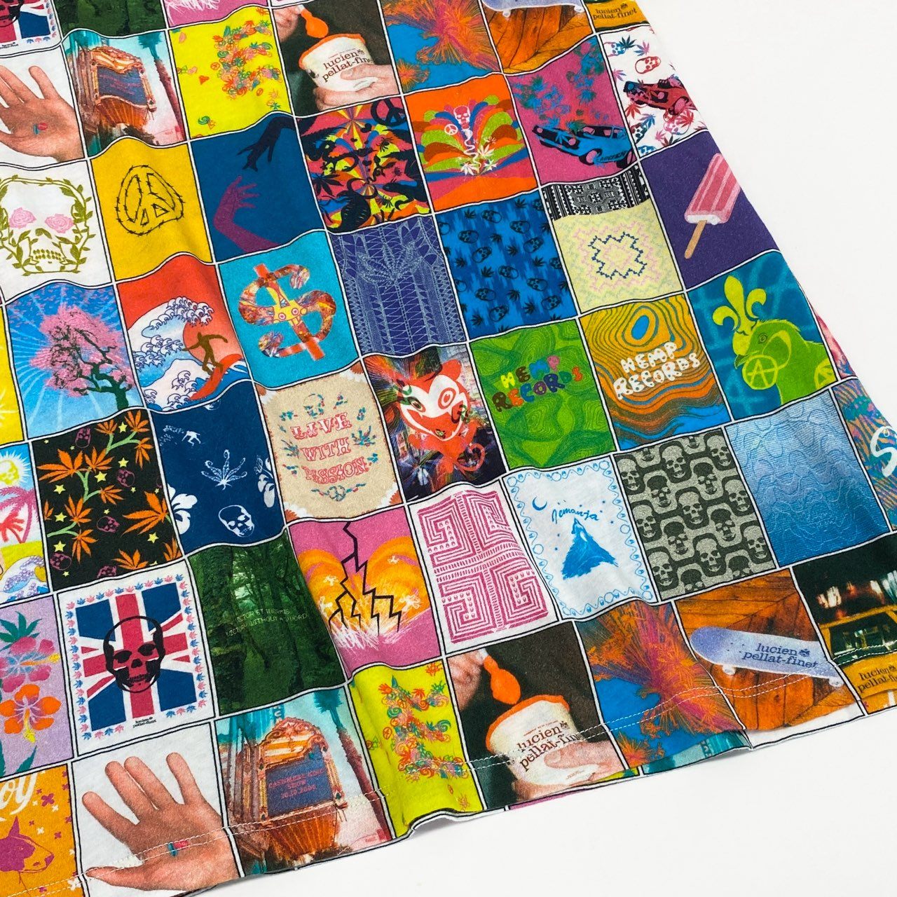 51f3 lucien pellat-finet ルシアンぺラフィネ 総柄デザイン 半袖Tシャツ カットソー サイズXL マルチカラー コットン100 メンズ 男性用