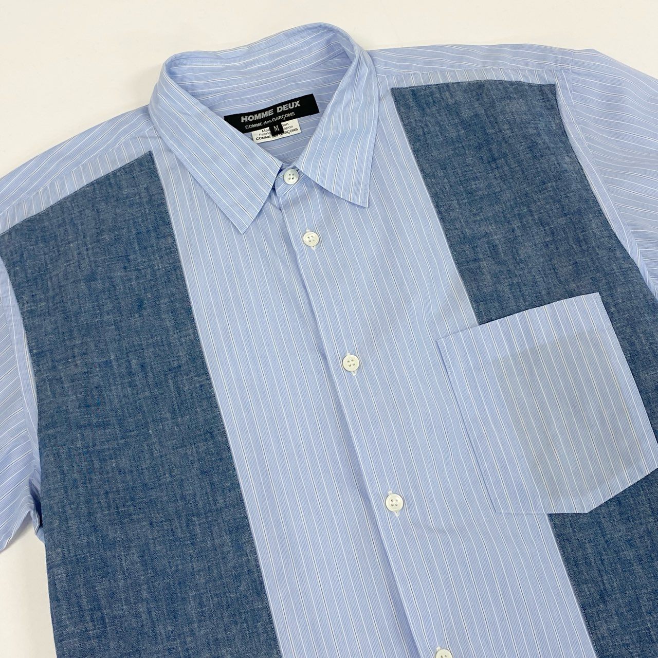 54g10 《美品》 COMME des GARCONS HOMME DEUX コムデギャルソン オムドゥ 切替ストライプシャツ M ブルー 日本製 紳士服