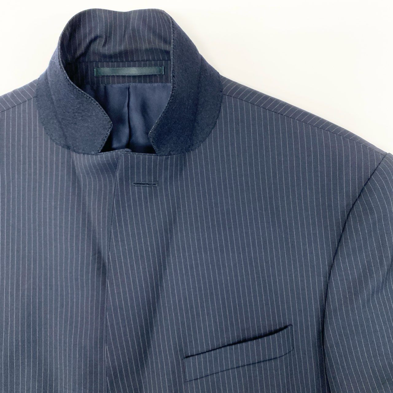 50h25 HUGO BOSS ヒューゴボス REDA SUPER110 セットアップ スーツ ストライプ ビジネス フォーマル 48 ネイビー ウール メンズo07t