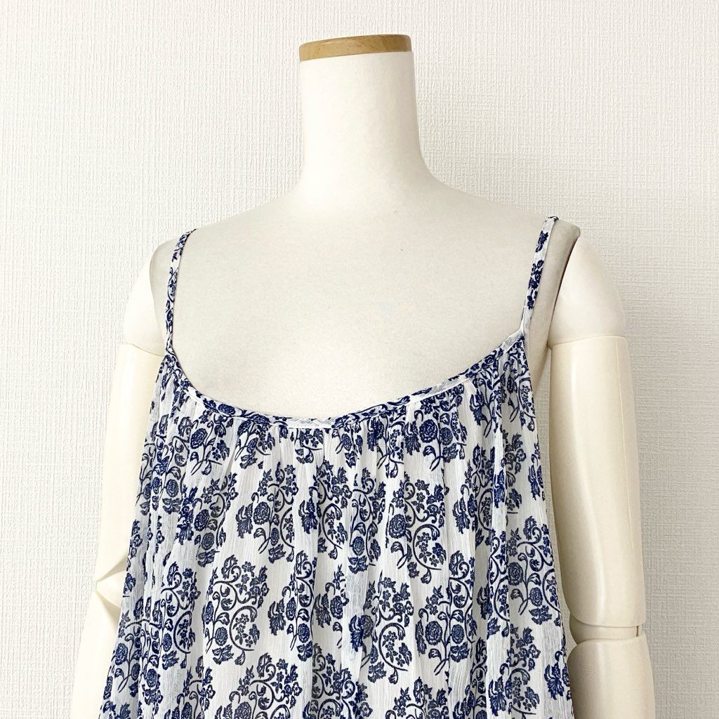 27e24-1 《未使用》 AS KNOW AS olaca アズノウアズ オオラカ インドへ誘うキャミワンピース 膝丈ワンピース サイズ19 ホワイト×ブルー レディース