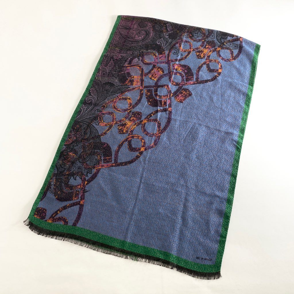 40h8-4 《美品》 ETRO エトロ イタリア製 シルク混 大判ストール マフラー 総柄 マルチカラー ユニセックス