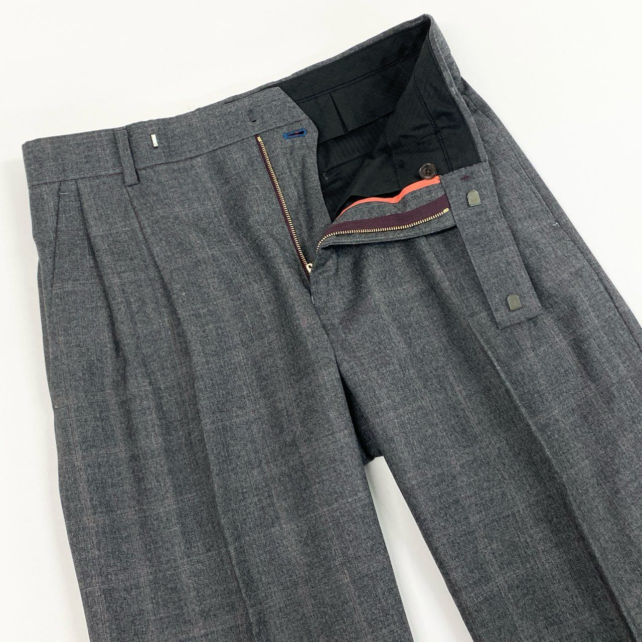 3a28 《美品》 Paul Smith ポールスミス ツータックスラックスパンツ ボトムス フォーマル◎ ビジネス◎ ダブル チェック柄 日本製 M グレー ウール