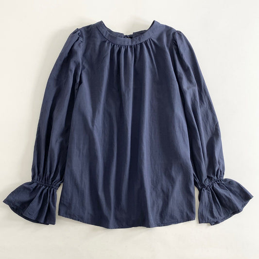 20h7 定価¥15,400 Lounge dress ラウンジドレス 2WAY スキッパーブラウス ベルスリーブ F ネイビー シャツ ハイネック リボン