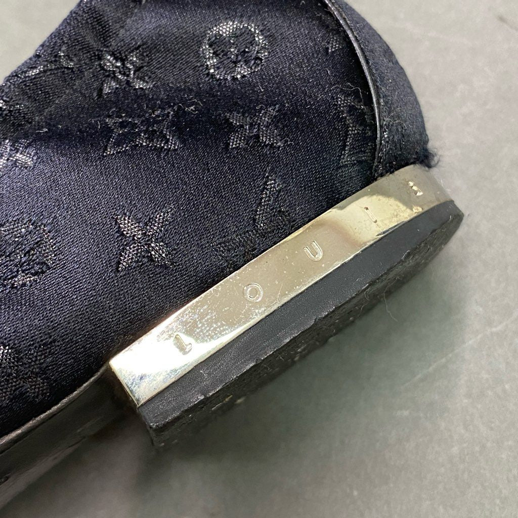 5e10 LOUIS VUITTON ルイヴィトン バレエシューズ フラットシューズ パンプス モノグラムサテン リボン サイズ36.5 ブラック レディース