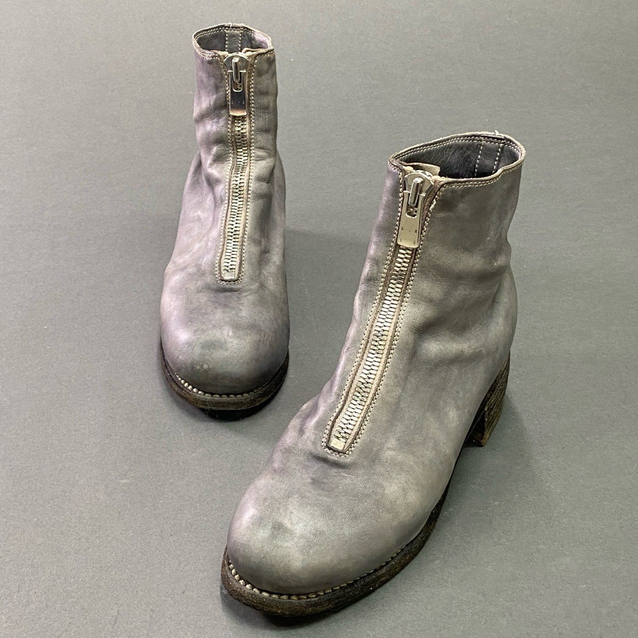 2c21 GUIDI グイディ PL1 フロントジップ ヴィンテージブーツ 37 / 24cm相当 グレー レザー 定番モデル シューズ イタリア製