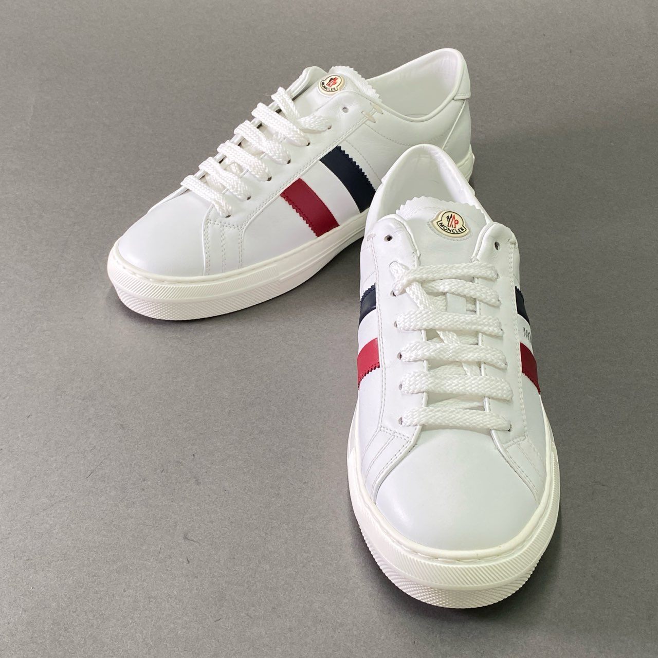 2d22 《未使用》 MONCLER モンクレール NEW MONACO ニューモナコ スニーカー 40 ホワイト レザー トリコロール 軽量 シューズ 箱付き