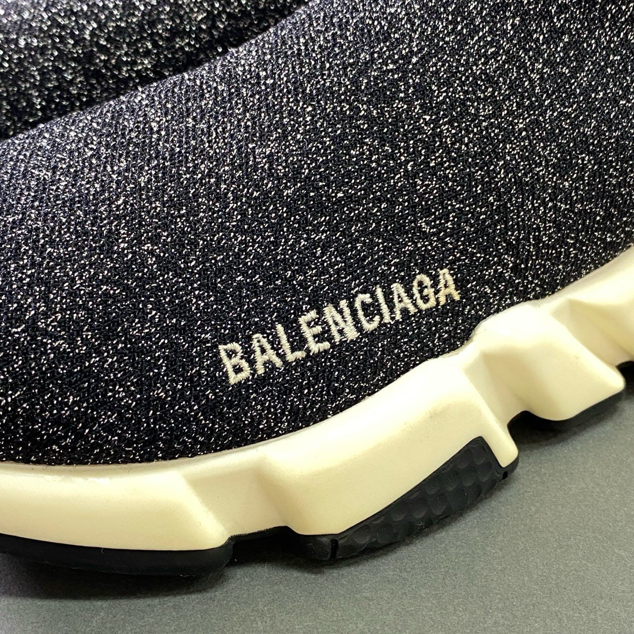 3l20 BALENCIAGA バレンシアガ SPEED TRAINER スピードトレーナー 25cm ブラック シルバー ラメ ソックススニーカー シューズ イタリア製
