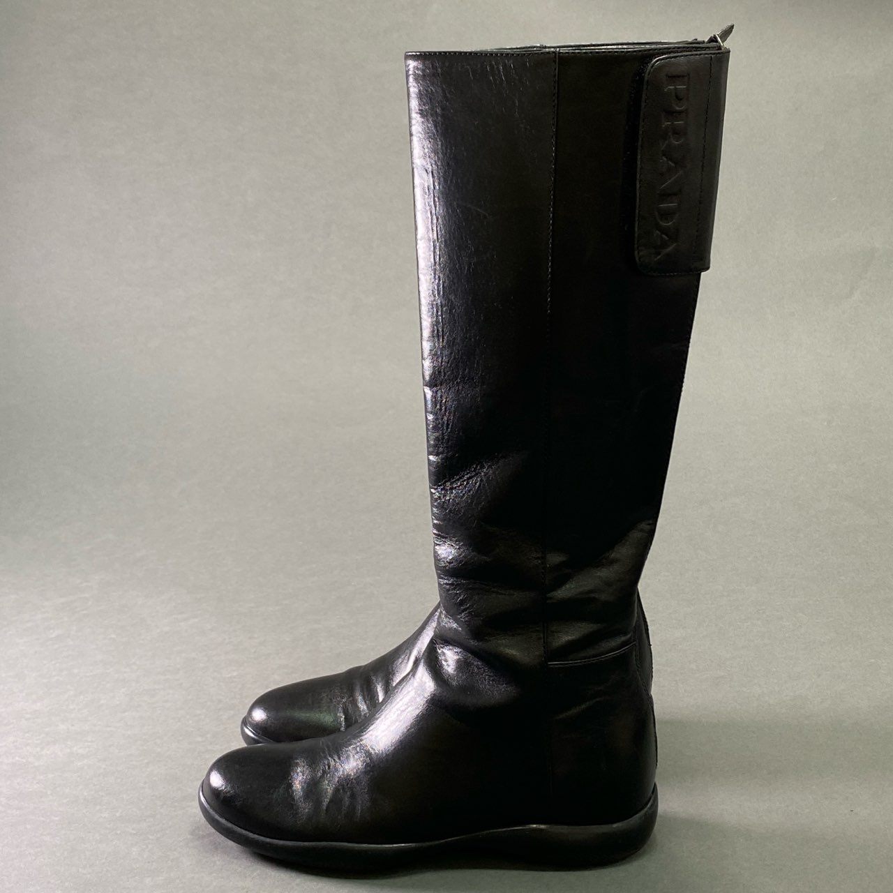 【Archive】SS1999 90s PRADA SPORT プラダ スポーツ レザーロングブーツ 36 1/2 ブラック バックジップ Leather シューズ 箱 保存袋付き