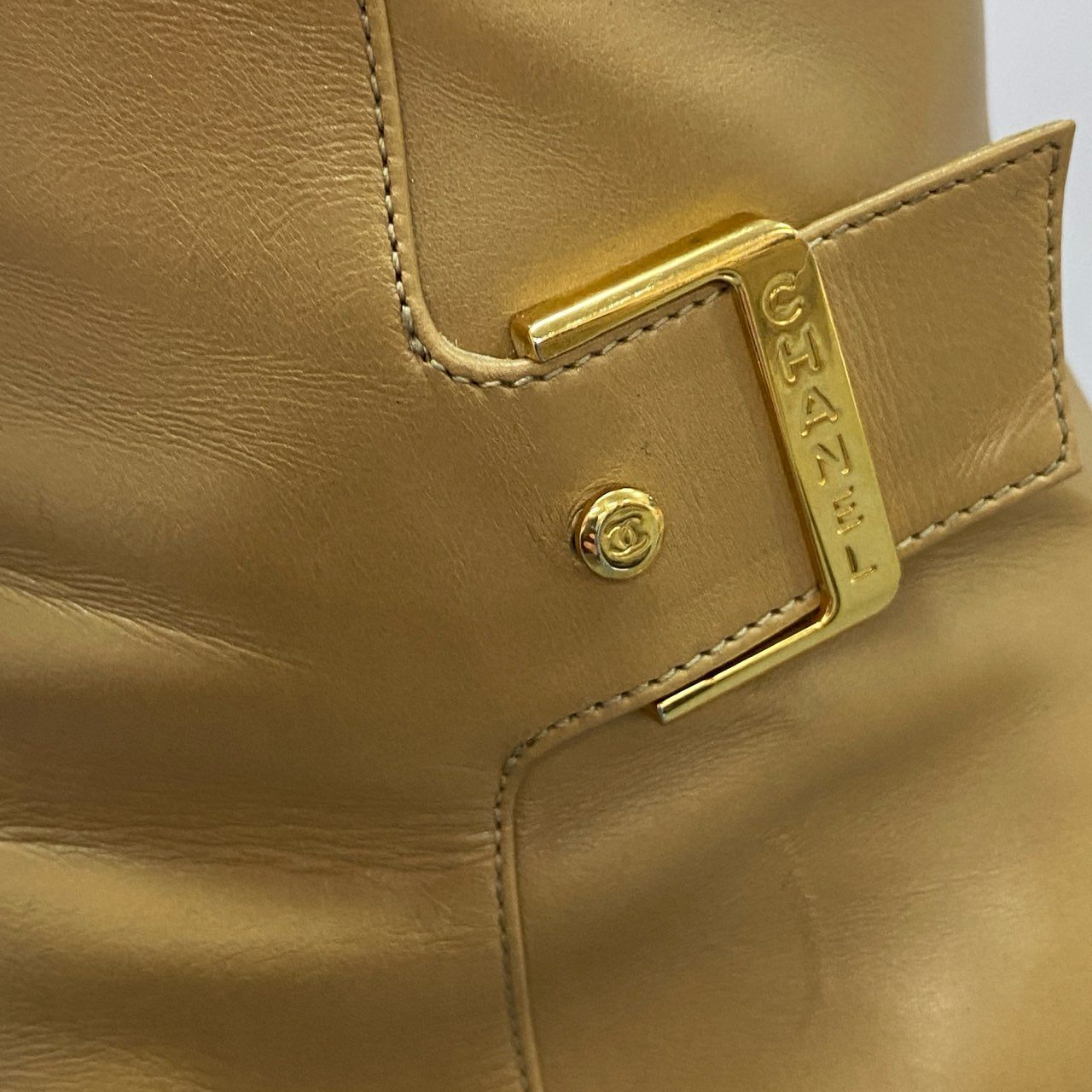 1d15 CHANEL シャネル ココマーク ラムスキン サイドジップ ヒールブーツ シューズ イタリア製 38 ベージュ レザー