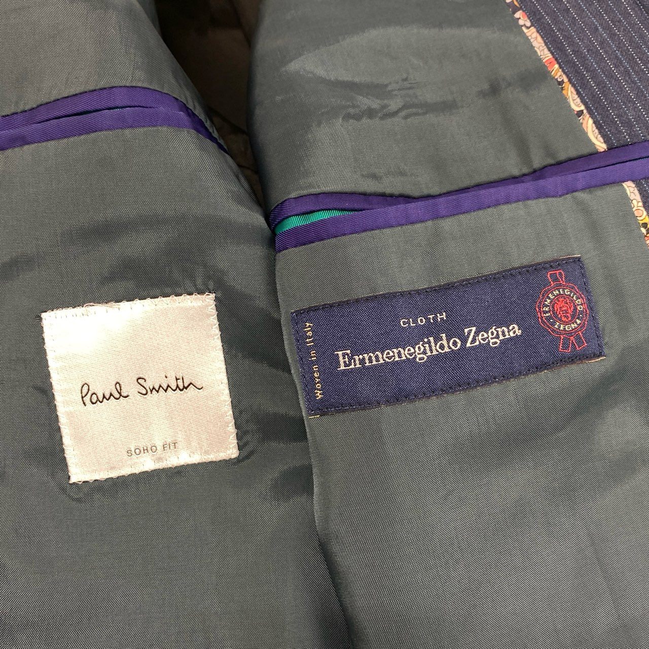 32d11 《美品》 Paul Smith ポールスミス シングルスーツ セットアップ イタリア製 エルメネジルドゼニア社生地 サイズXL ブルー ストライプ メンズ 日本製