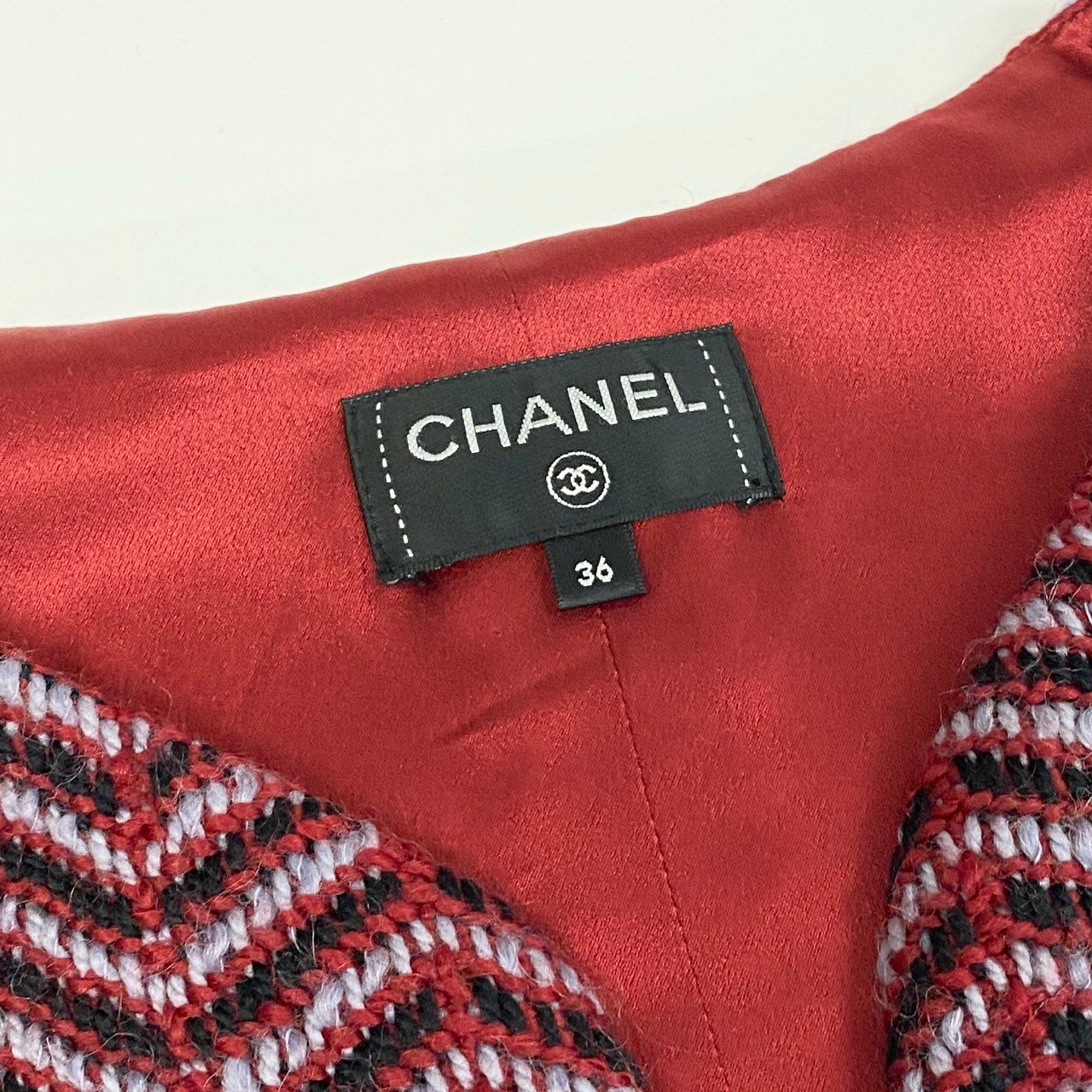 56a14 CHANEL シャネル P59404 2018 ココマークボタン ツイード ショートサロペット オールインワン トップス サイズ36 ボルドー系 レディースta1