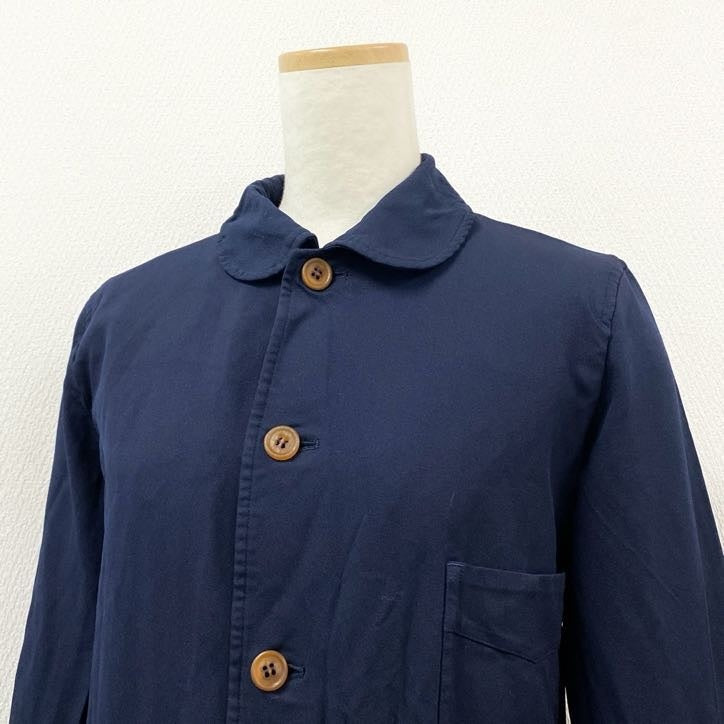 79g24 《美品》 COMME des GARCONS コムデギャルソン 丸襟 ストレッチコート L ネイビー 伸縮性◎ ライトアウター 女性服 日本製 AD2004_