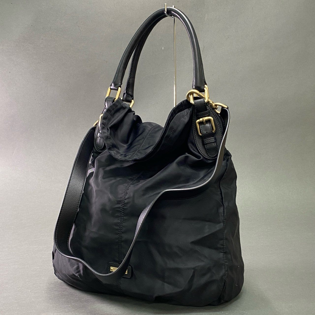 Gb12 Max Mara マックスマーラ 2WAY ショルダーバッグ ブラック ナイロン レザー ハンドバッグ 鞄 イタリア製