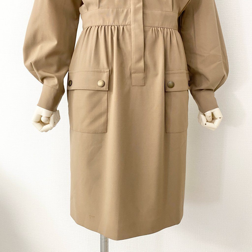 53h9 《美品》 Max Mara マックスマーラ イタリア製 白タグ 長袖ワンピース シャツワンピース ドレス 40 ブラウン ウール