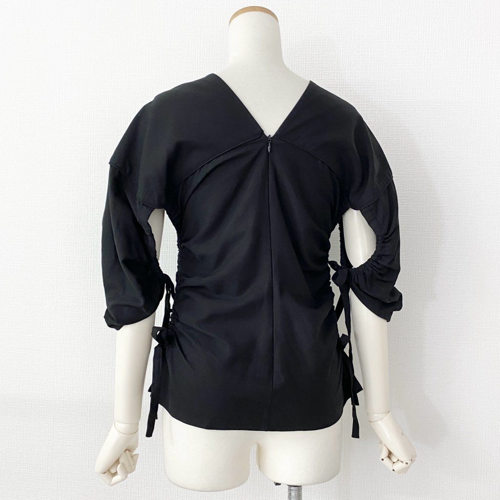 6d7 beautiful people ビューティフルピープル 日本製 1115110006 cotton cavalry cover top Vネックハーフスリーブトップス ブラウス カットソー バックジップ 36 ブラック コットン 春夏