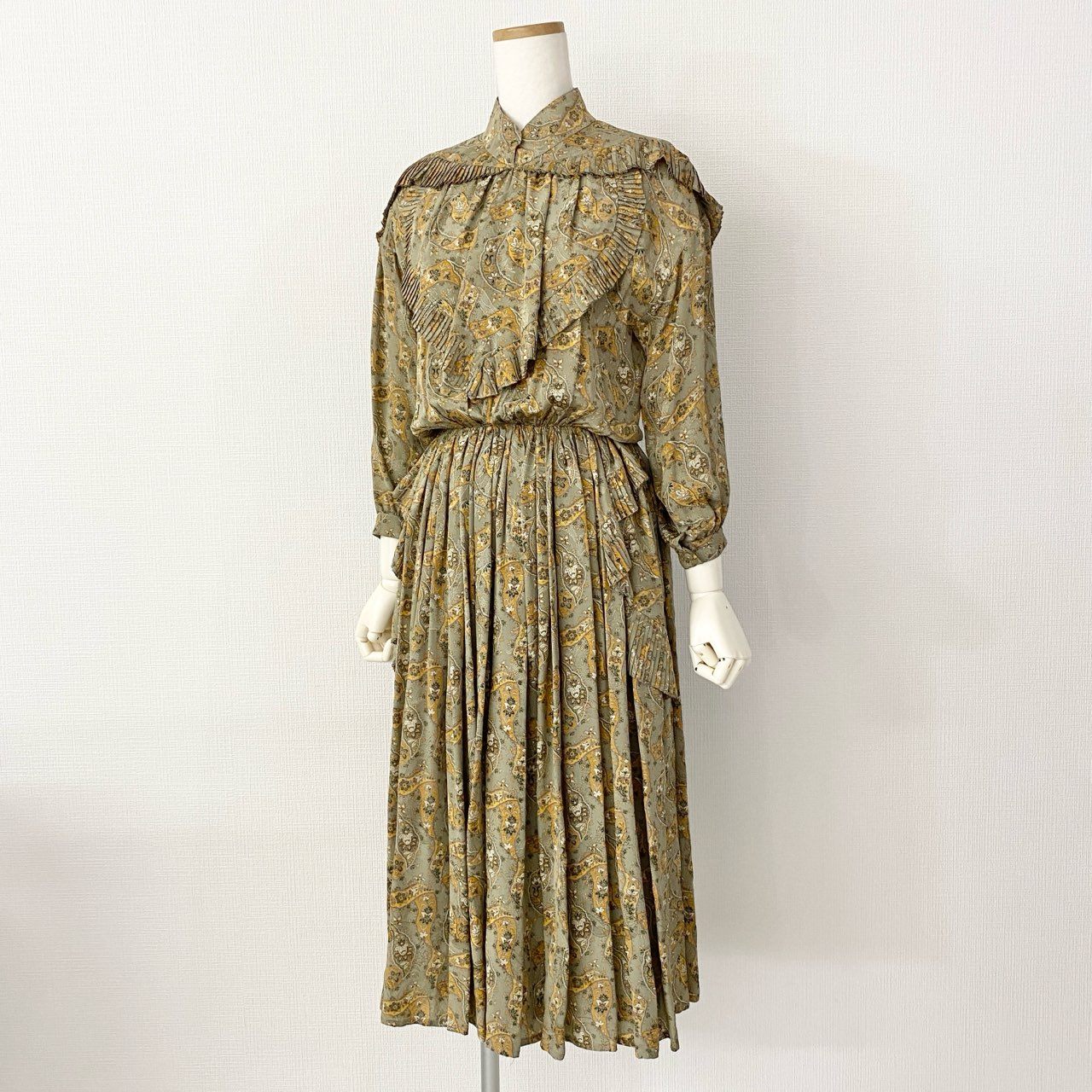 01f16 Chloe ヴィンテージ クロエ フリルデザイン 長袖ワンピース 花柄ワンピース サイズ40 マルチカラー シルク100% レディース アーカイブ