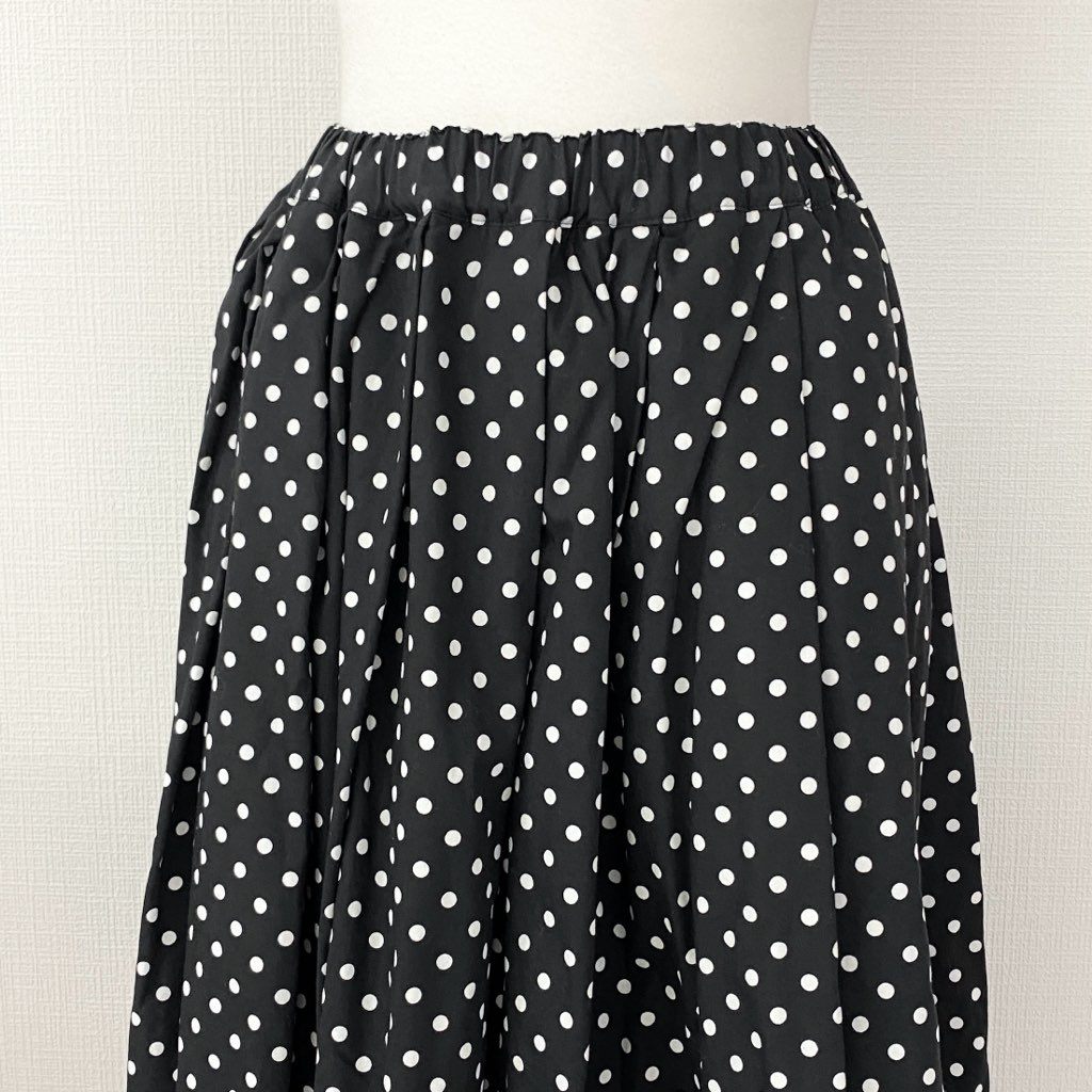 55g2 日本製 BLACK COMME des GARCONS ブラックコムデギャルソン ロングスカート ドット柄スカート タックプリーツフレアスカート 1O-S006 サイズS ブラック×ホワイト コットン100% レディース 女性用 AD2014