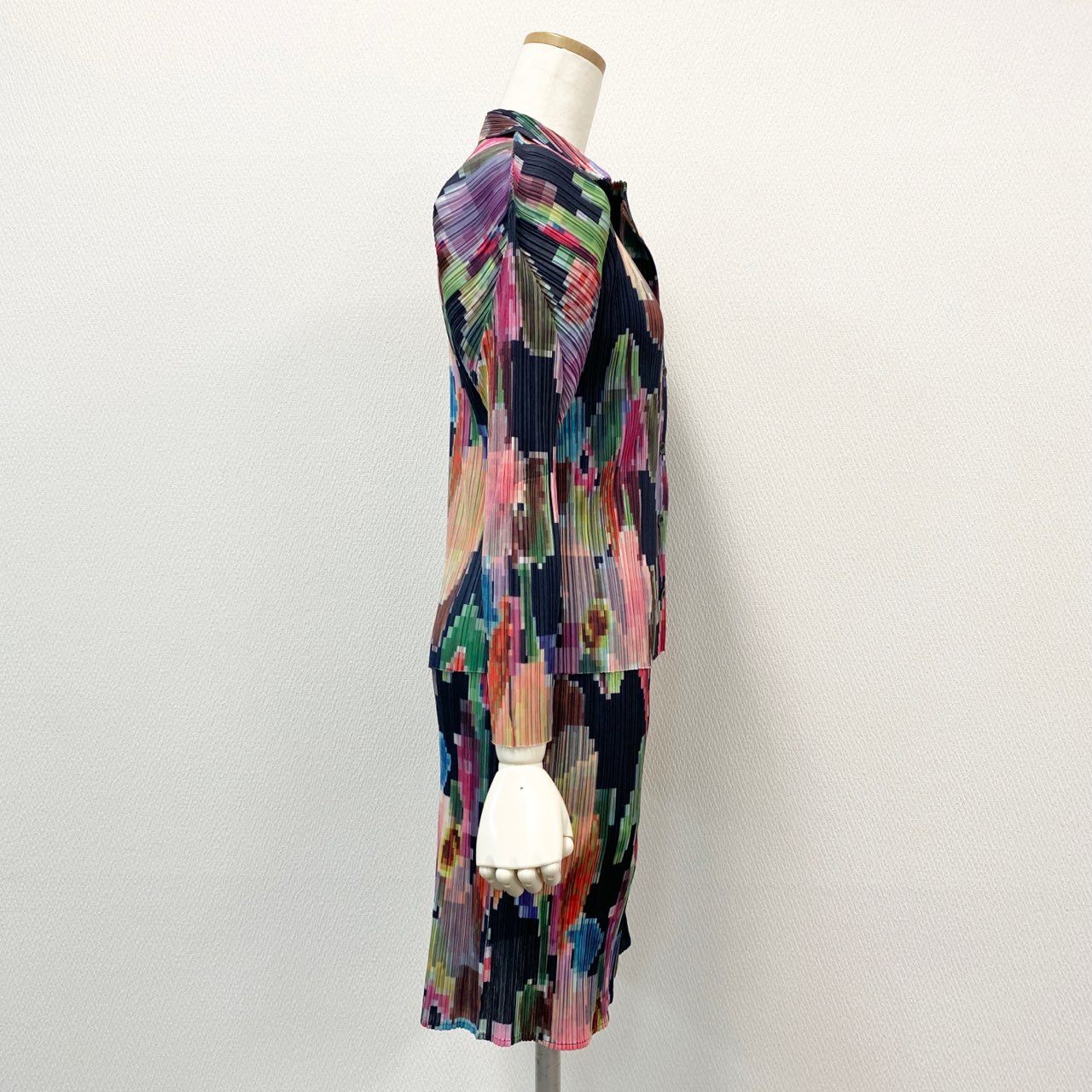 43c3 《美品》 PLEATS PLEASE プリーツプリーズ モザイクプリント プリーツセットアップ 3 マルチカラー シャツ スカート ISSEY MIYAKE イッセイミヤケ