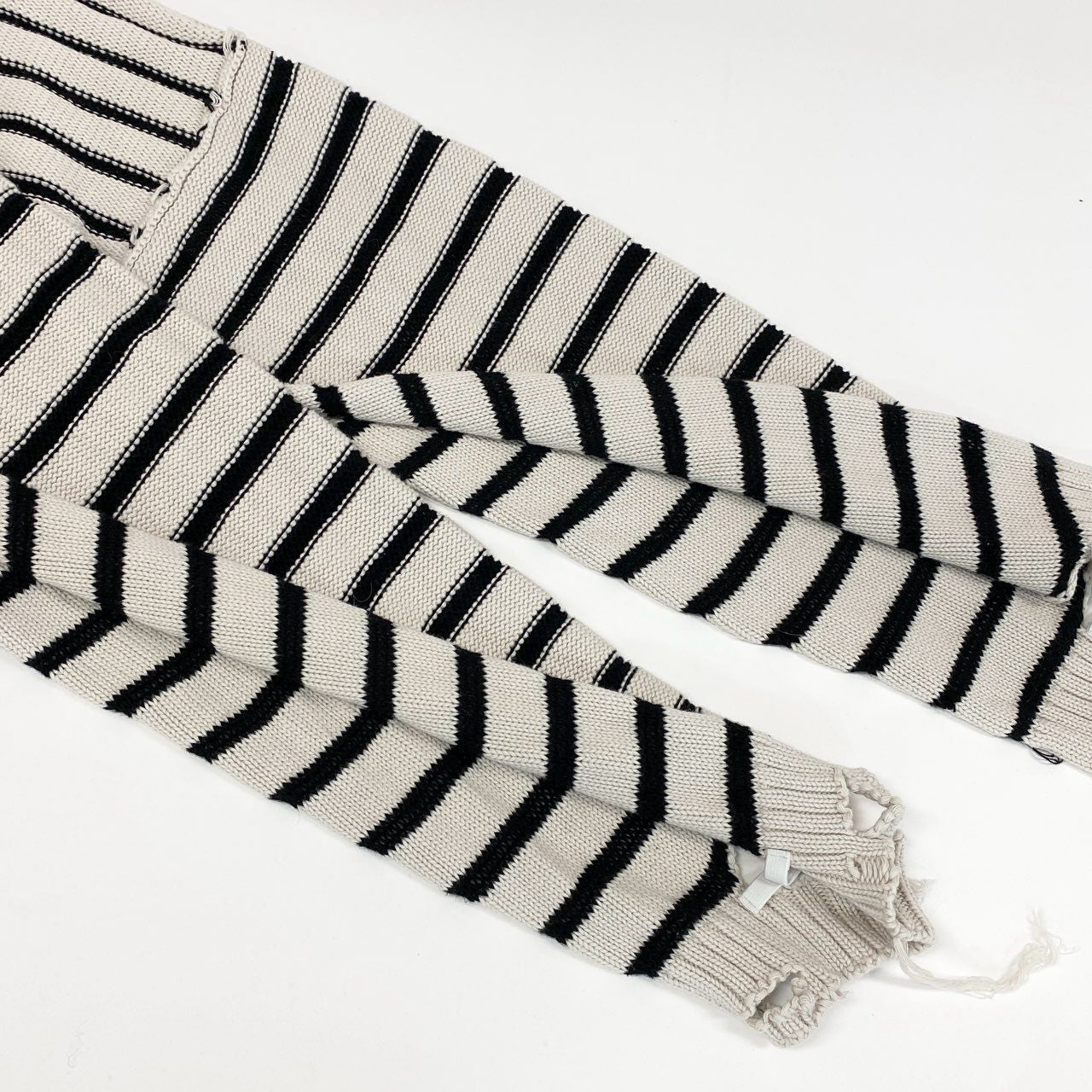 19g28《美品》 MM6 エムエムシックス メゾンマルジェラ Border sweater ダメージ加工 コットンニットセーター イタリア製 S52GP0141 XS ベージュ ブラック コットン レディース