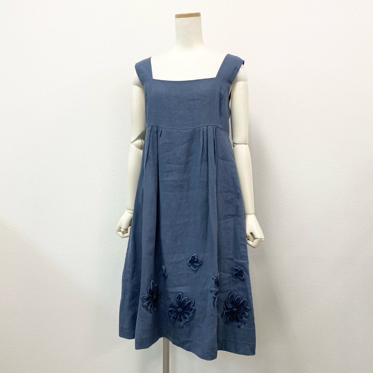 76k20 《 20周年 限定品 》 FOXEY フォクシー GINZA 20TH Soleil ソレイユ ドレス リネンワンピース 38278 40 ブルー 日本製