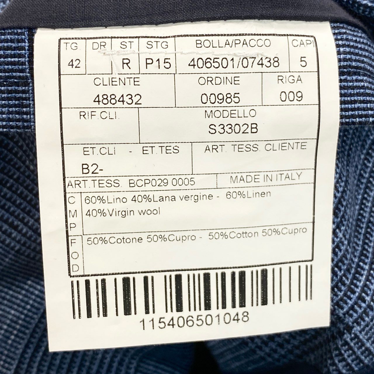 13f12 BOGLIOLI ボリオリ HAMPTON ハンプトン テーラードジャケット スーツ チェック柄 ウールジャケット リネン混 グレンチェック メンズ 紳士服 42 ネイビー