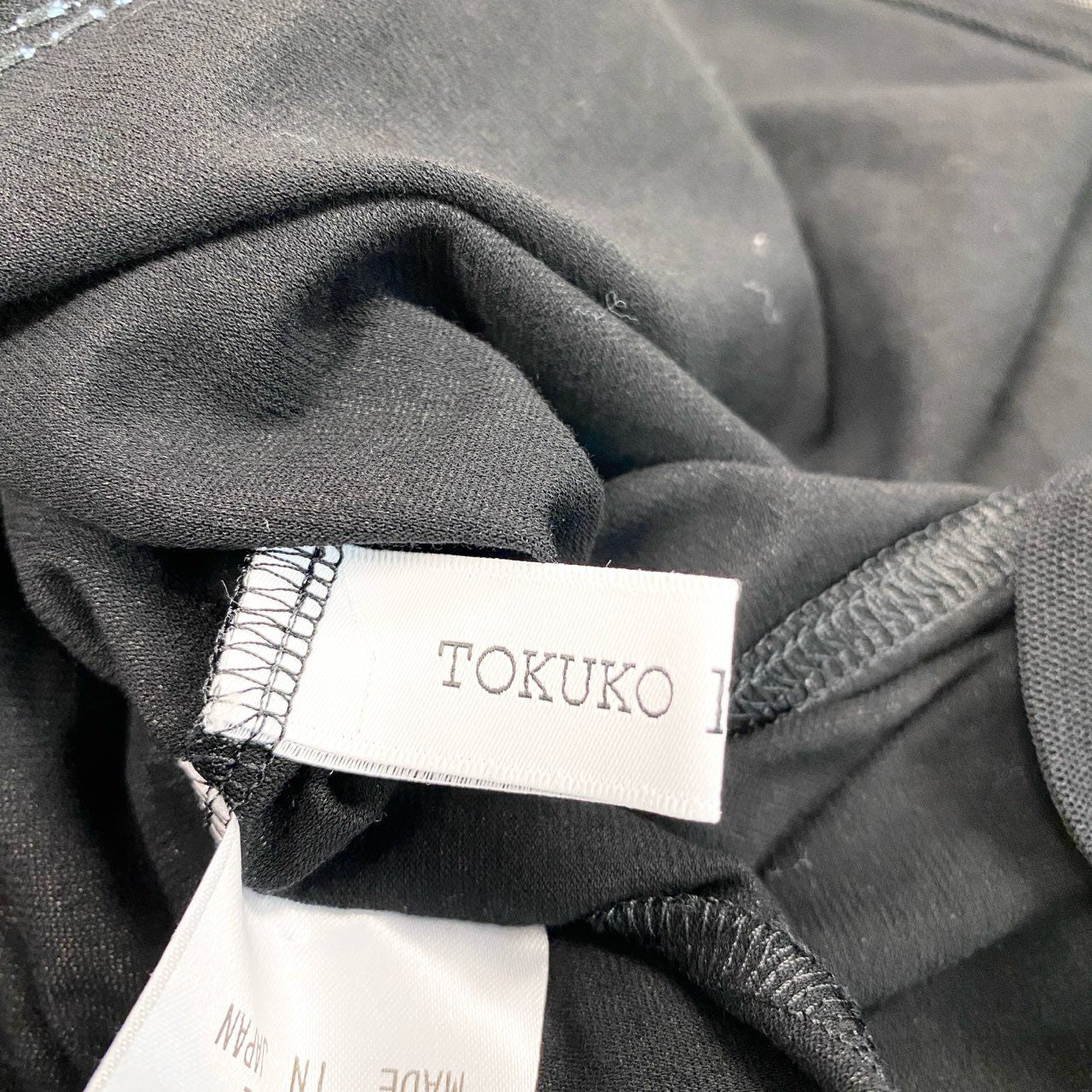 59b17 TOKUKO 1er VOL トクコプルミエヴォル 半袖 チュニック ワンピース ドレス ストレッチ レース切替 9 ブラック 画像参照 レディースo07t