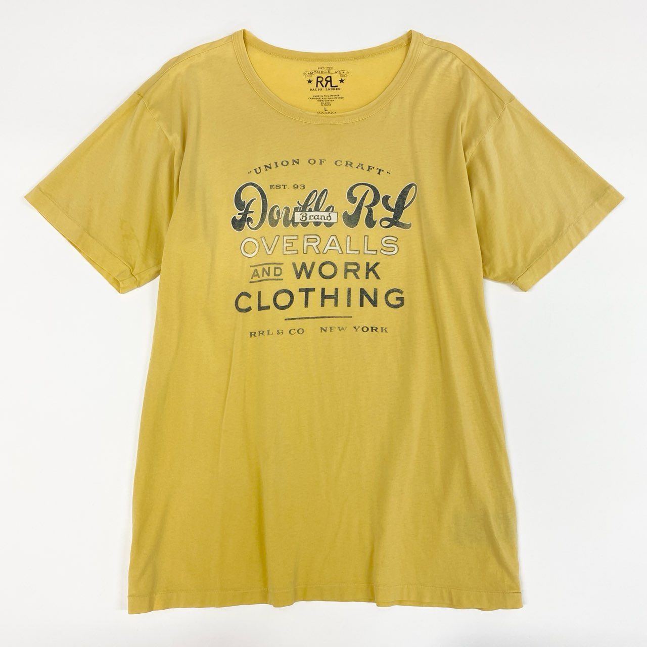 69f21 RRL DOUBLE RL ダブルアールエル コットンジャージー グラフィックプリント Tシャツ カットソー 半袖 Lサイズ イエロー コットン