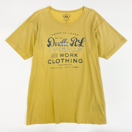 69f21 RRL DOUBLE RL ダブルアールエル コットンジャージー グラフィックプリント Tシャツ カットソー 半袖  Lサイズ イエロー コットン