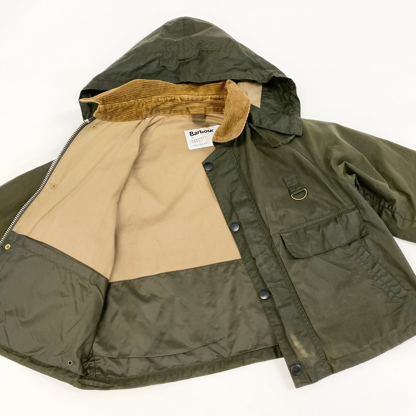 17h20 英国製 Barbour MARGARET HOWELL バブアー マーガレットハウエル オイルドジャケット アウター 取り外し可能フード LWX0847OL51 カーキ コットン レディースk02i