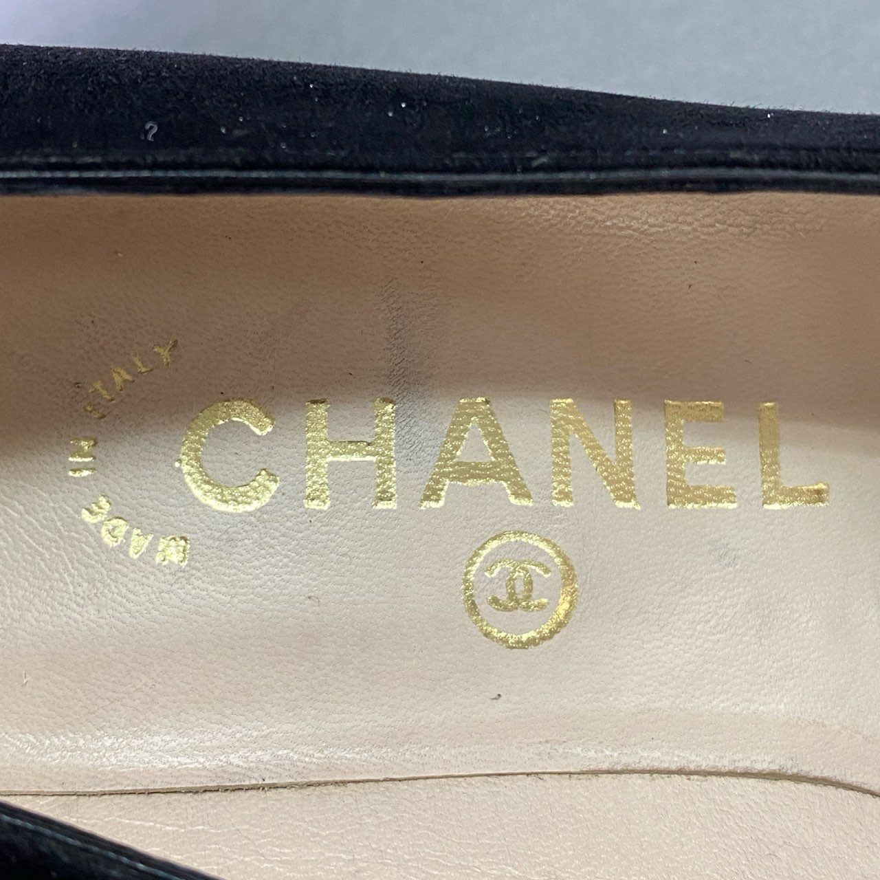 4e2 《美品》 CHANEL シャネル チェーントゥ スエードパンプス 36 1/2 ブラック レザー シューズ イタリア製 レトロ ヴィンテージ
