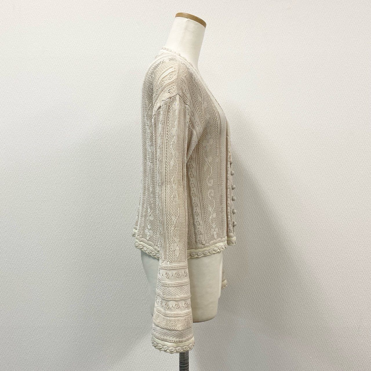 71f27 Mame Kurogouchi マメクロゴウチ Traditional Curtain Lace Knitted Cardigan ニットカーディガン トップス サイズ1 アイボリー レディース 日本製