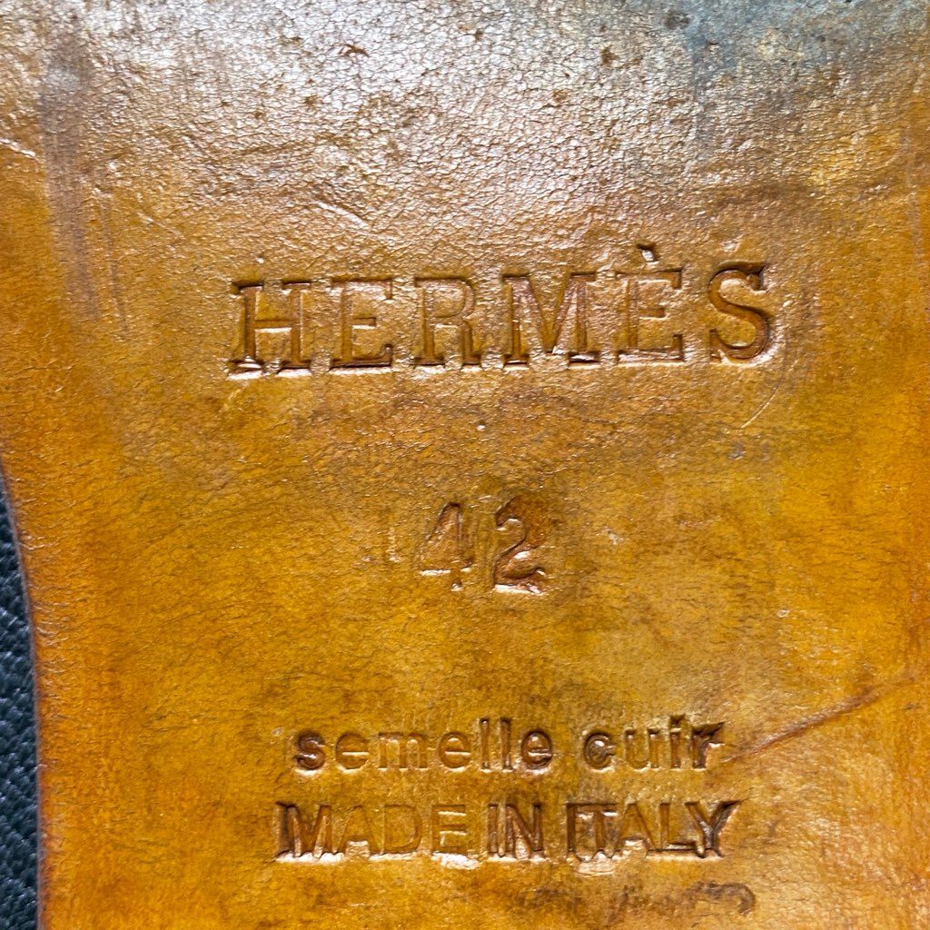 4e10 HERMES エルメス シェーヌダンクル ビジネスシューズ 42 ブラック レザー 革靴 フォーマル イタリア製 箱 保存袋付き