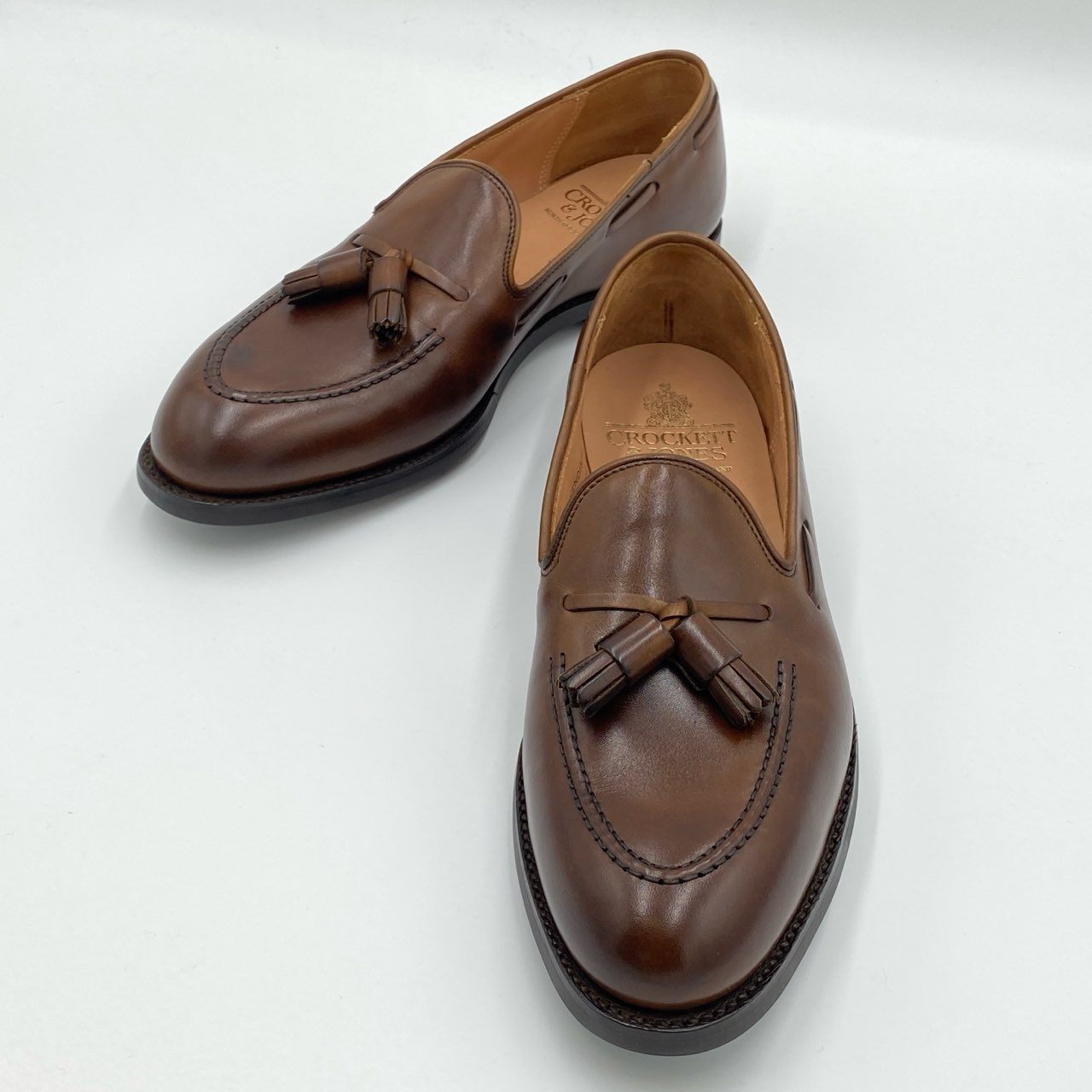 2h21【極美品】CROCKETT&JONES クロケット&ジョーンズ CAVENDISH3 タッセルローファー 革靴 サイズ7E ブラウン キャベンディッシュk02i