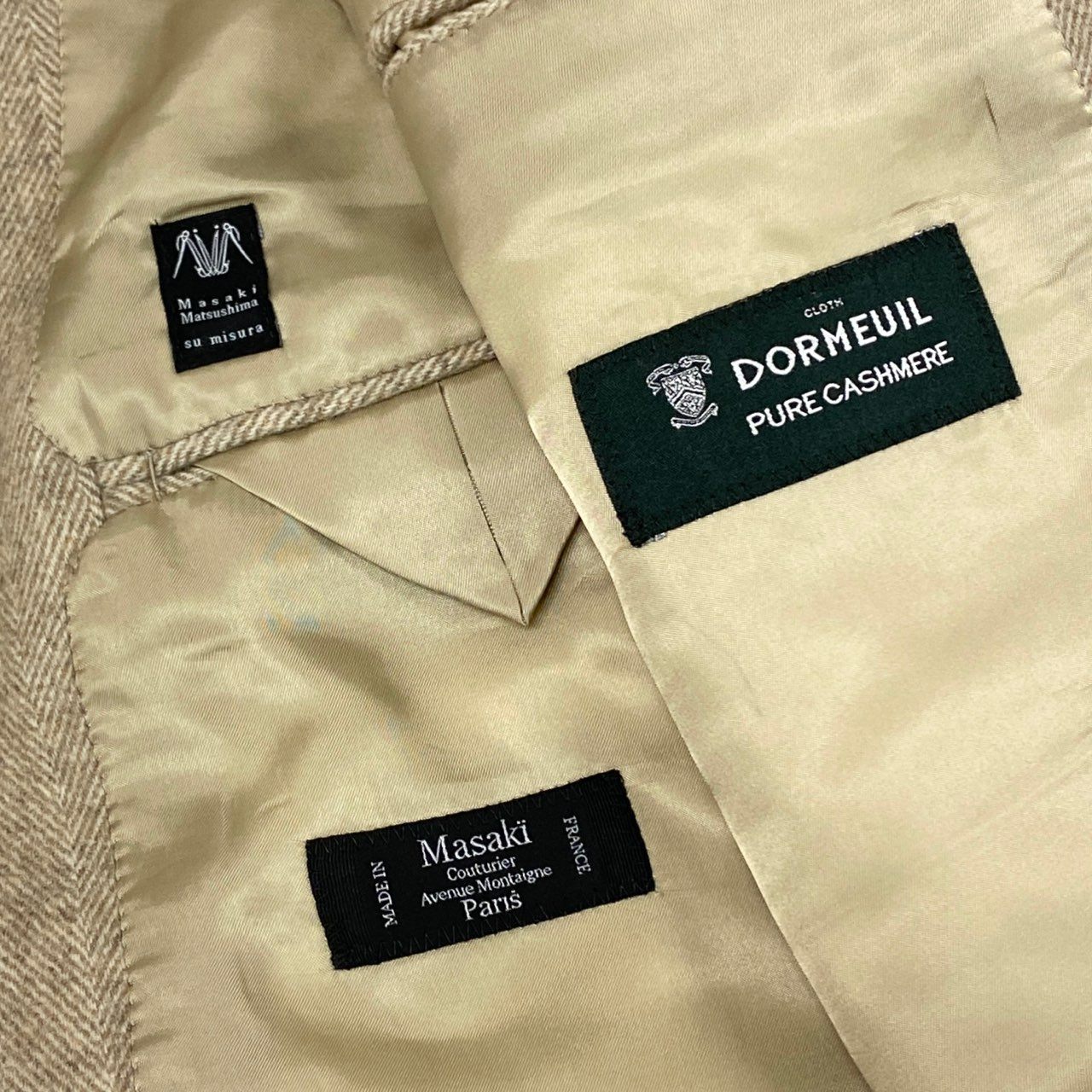 83l18 フランス製 Masaki Matsusima マサキマツシマ 英国ドーメル社生地 チェスターコート ロングコート カシミアコート ベージュ系 カシミヤ70% ミンク30% メンズ 紳士服 M.L相当