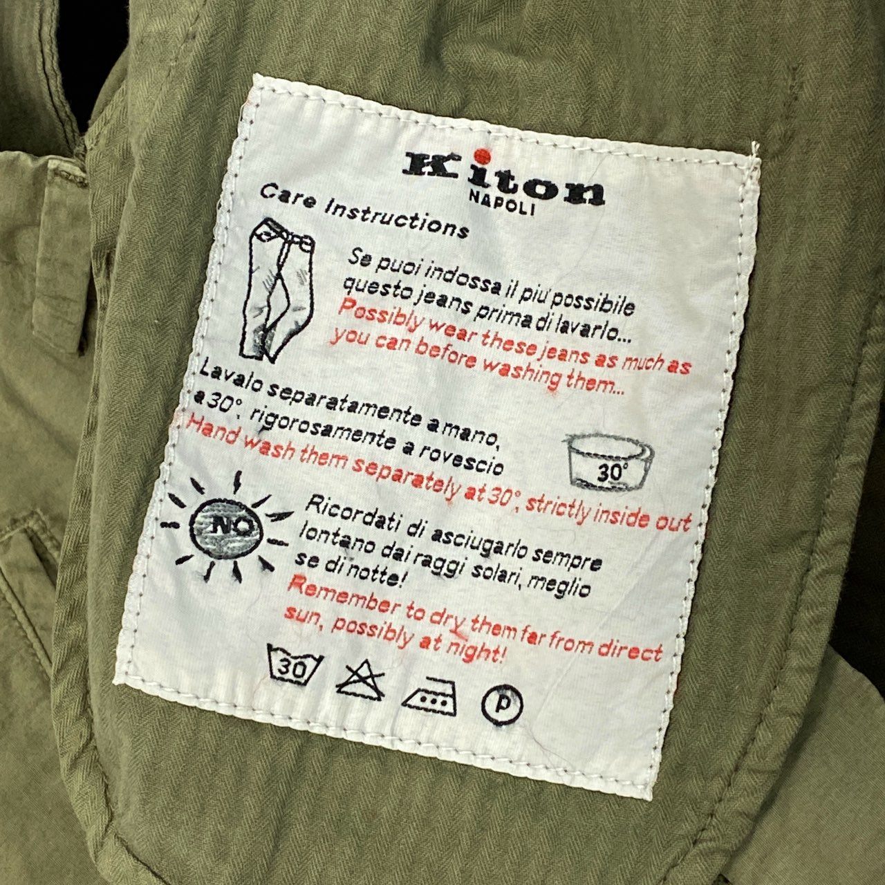 22f13 《美品》 Kiton NAPOLI キートン キトン カーゴパンツ ボトムス サイズ32 カーキ コットン ポリウレタン メンズ 紳士服 イタリア製