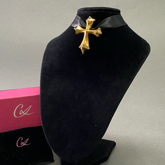 f9② CHRISTIAN LACROIX クリスチャンラクロワ クロスモチーフ 十字架 ブローチチョーカー ゴールド レディース 女性用 コスチームジュエリー