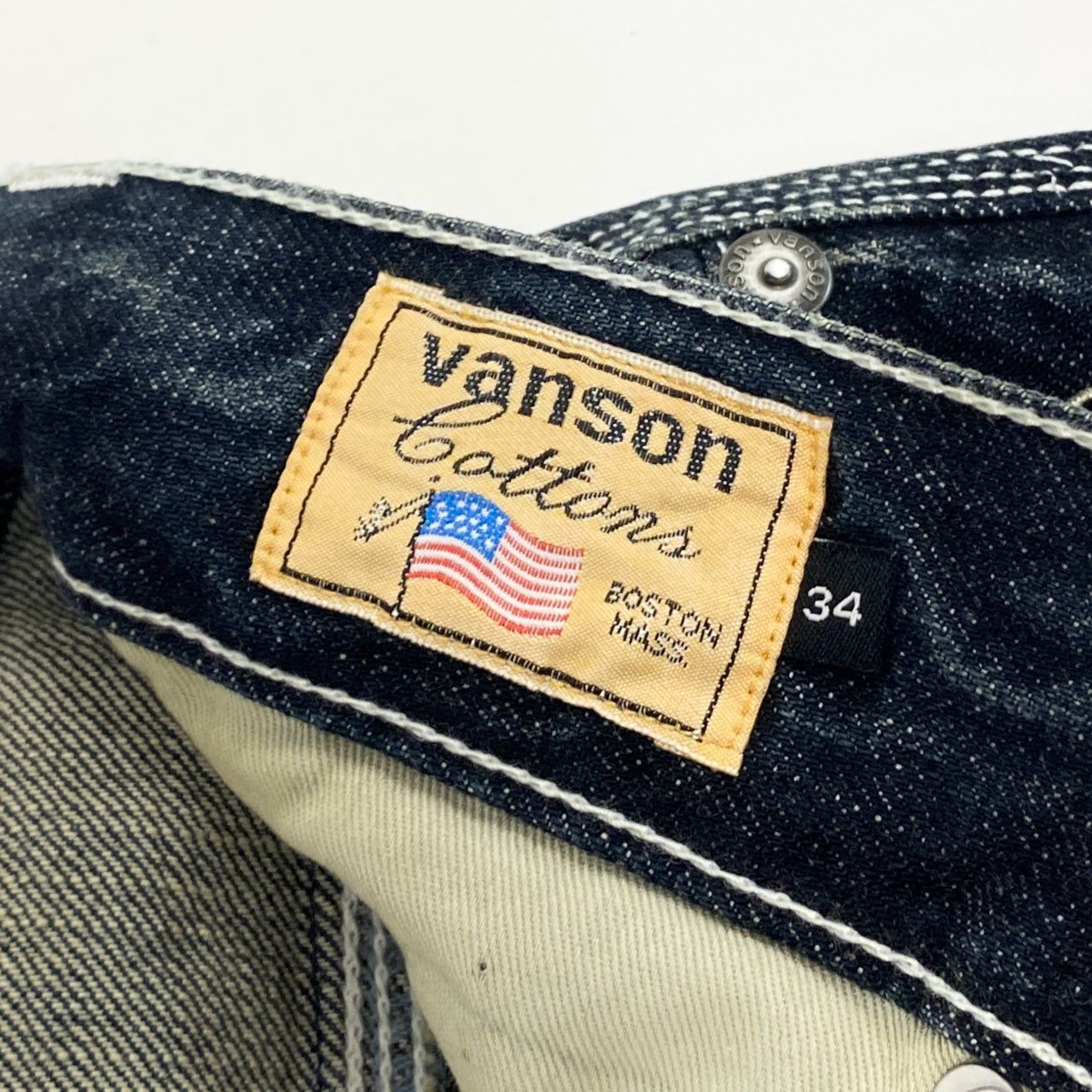3a27 《未使用保管品》タグ付 VANSON バンソン スカル ウィング 刺繍 USED加工 デニムパンツ ジーンズ ボトムス SP-B-14 34 インディゴブルー コットン
