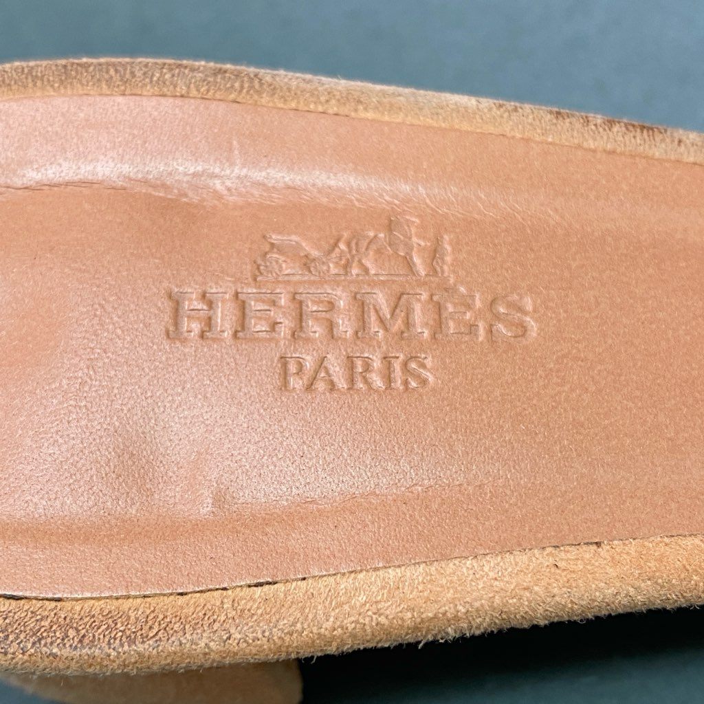 6d5 HERMES エルメス オアジス グリッター スエードサンダル 35 1/2 サーモンピンク レザー ラメ シューズ ミュール オランH