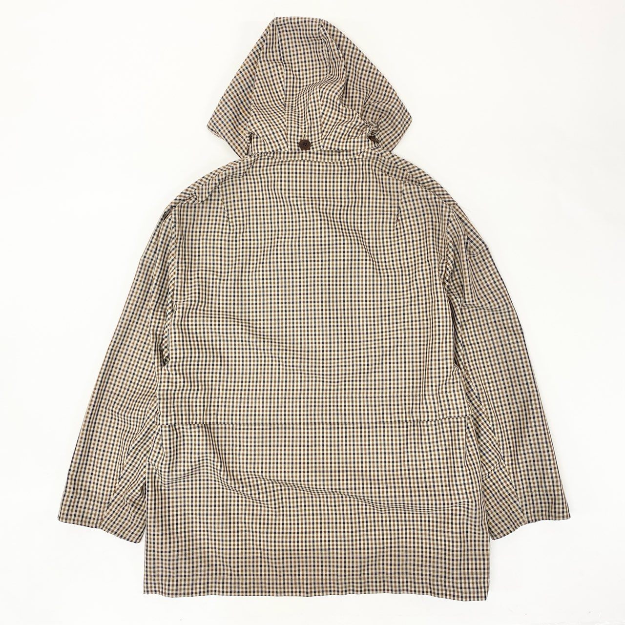 51h25 英国製 Aquascutum アクアスキュータム ジップパーカー 薄手ジャケット 収納可能 クラブチェック サイズS ブラウン系 ポリエステル メンズu02t