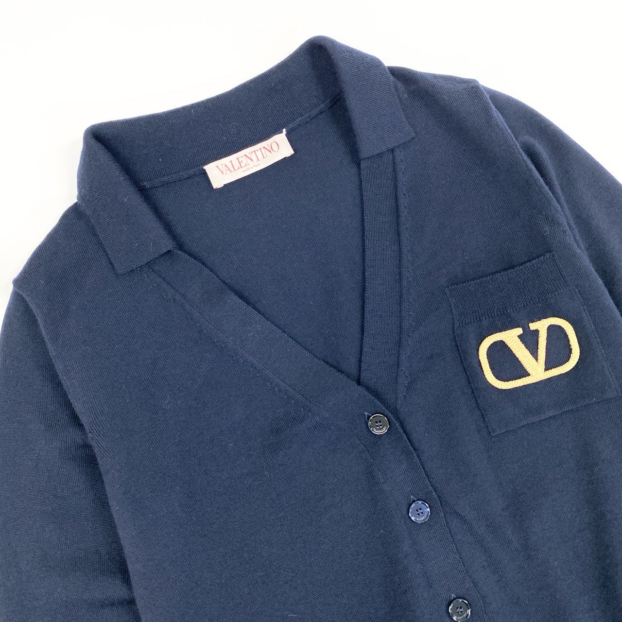 55h28 《美品》VALENTINO ヴァレンティノ ロゴ Vネックカーディガン ニットカーディガン 24AW 5B3KA08C8NY XSサイズ ネイビー レディース 女性用k02i