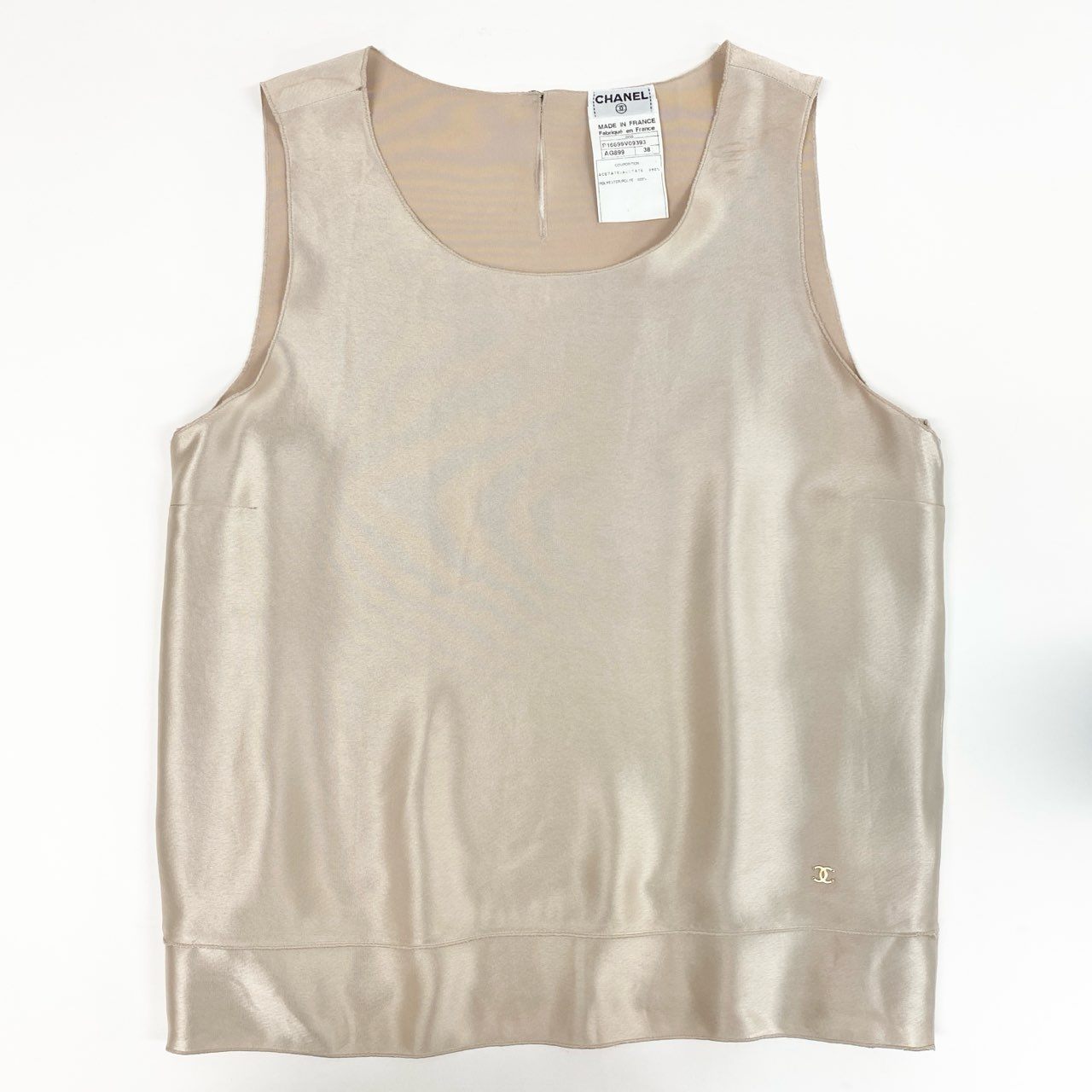 45j10 CHANEL シャネル ノースリーブシャツ トップス ココマーク P16699V09393 38サイズ ベージュ レディースu02t