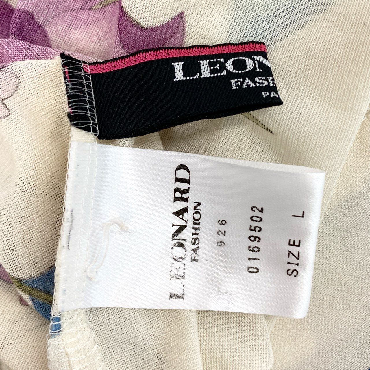 11b20 LEONARD レオナール カンカン素材 ハイゲージニット カットソー トップス 美しい花柄プリント L マルチカラー レディースu02t