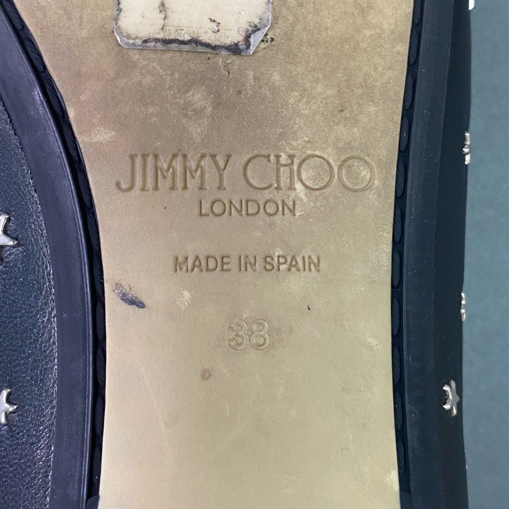 7d7 JIMMY CHOO ジミーチュウ スタースタッズ フラットシューズ パンプス JCロゴ レザーパンプス 星柄 スクエアトゥ 38 ブラック
