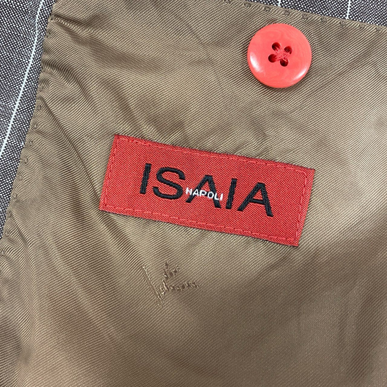 29g28 ISAIA NAPOLI イザイア ナポリ イタリア製 セットアップ スーツ テーラードジャケット パンツ ボトムス 背抜き ストライプ 46 ブラウン メンズ