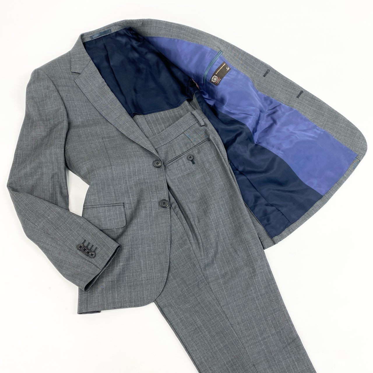32d11 《美品》 Paul Smith ポールスミス シングルスーツ セットアップ ビジネス イタリア製 デルフィノ生地 サイズL グレー ストライプ ウール100% メンズ 日本製