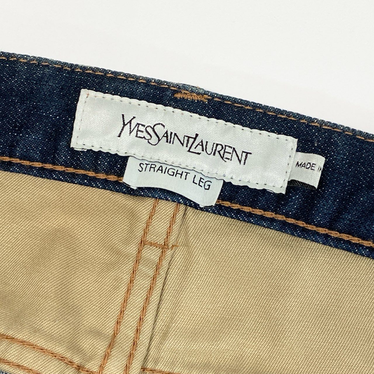 11j6 Yves Saint Laurent イヴサンローラン 日本製 ストレート デニムパンツ ボトムス ジーンズ ロゴボタン YSL カサンドラ 48 Mサイズ相当 インディゴブルー コットン メンズo07t