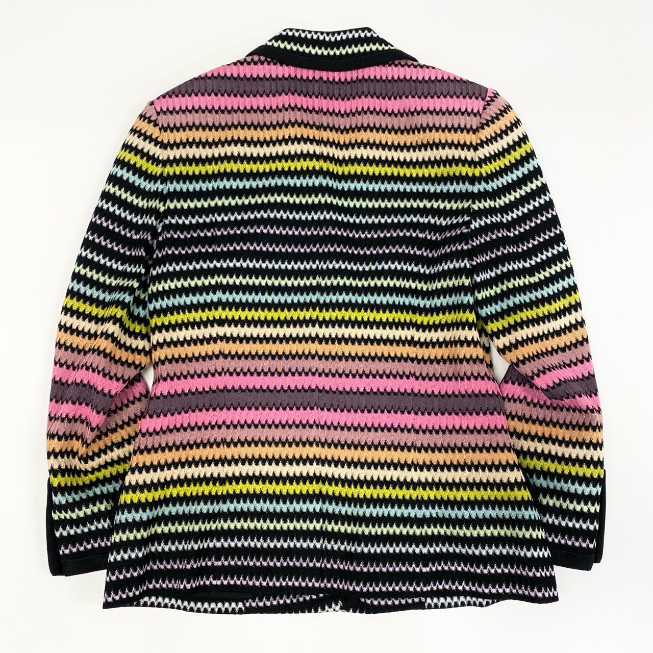 25f14 MISSONI ミッソーニ イタリア製 テーラードジャケット ニットジャケット パイピング ピークドラペル 40 マルチカラー レーヨン レディース