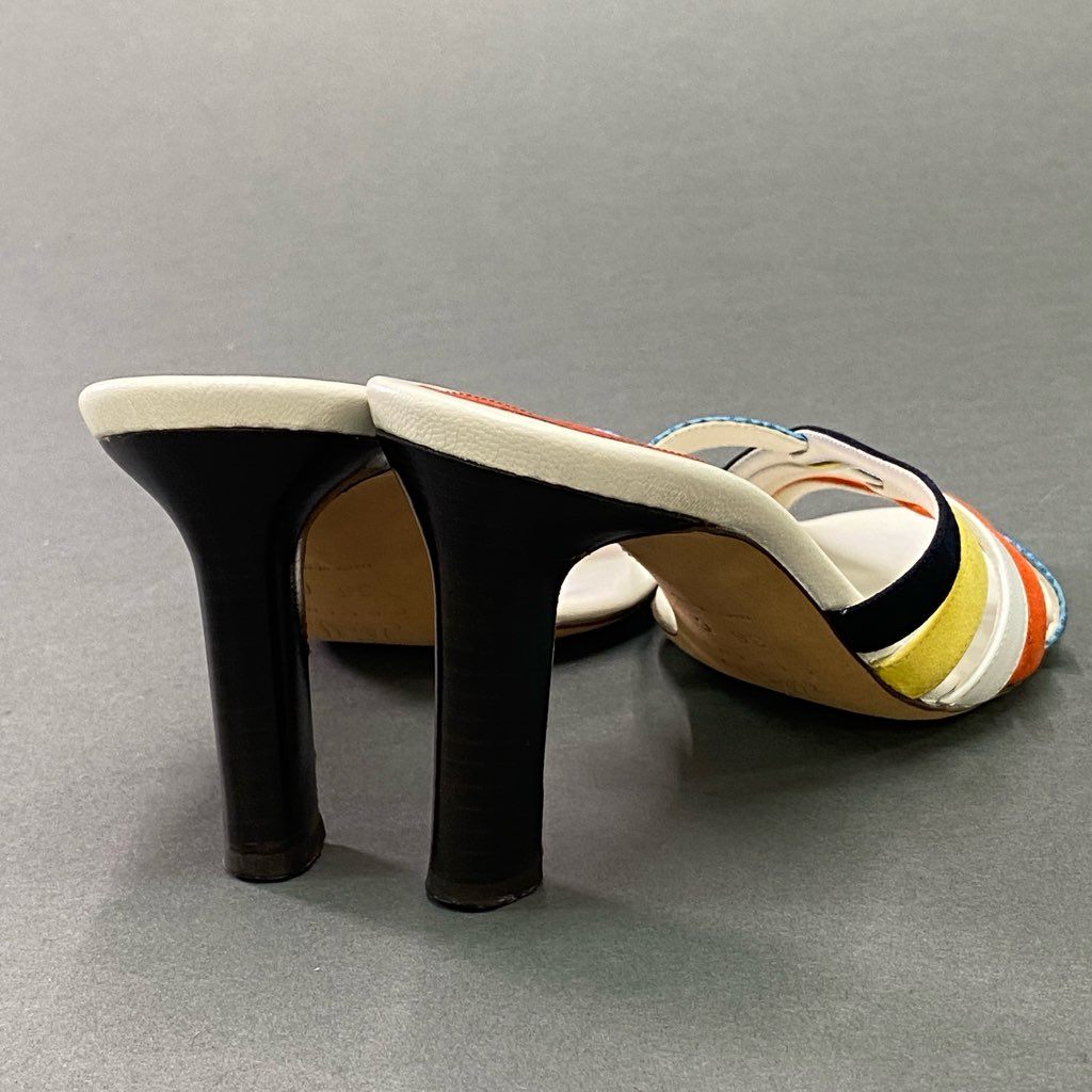 3d3 《美品》 CELINE セリーヌ マルチレザー ヒールサンダル 36 ホワイト マルチカラー Leather スエード カーフレザー イタリア製 シューズ