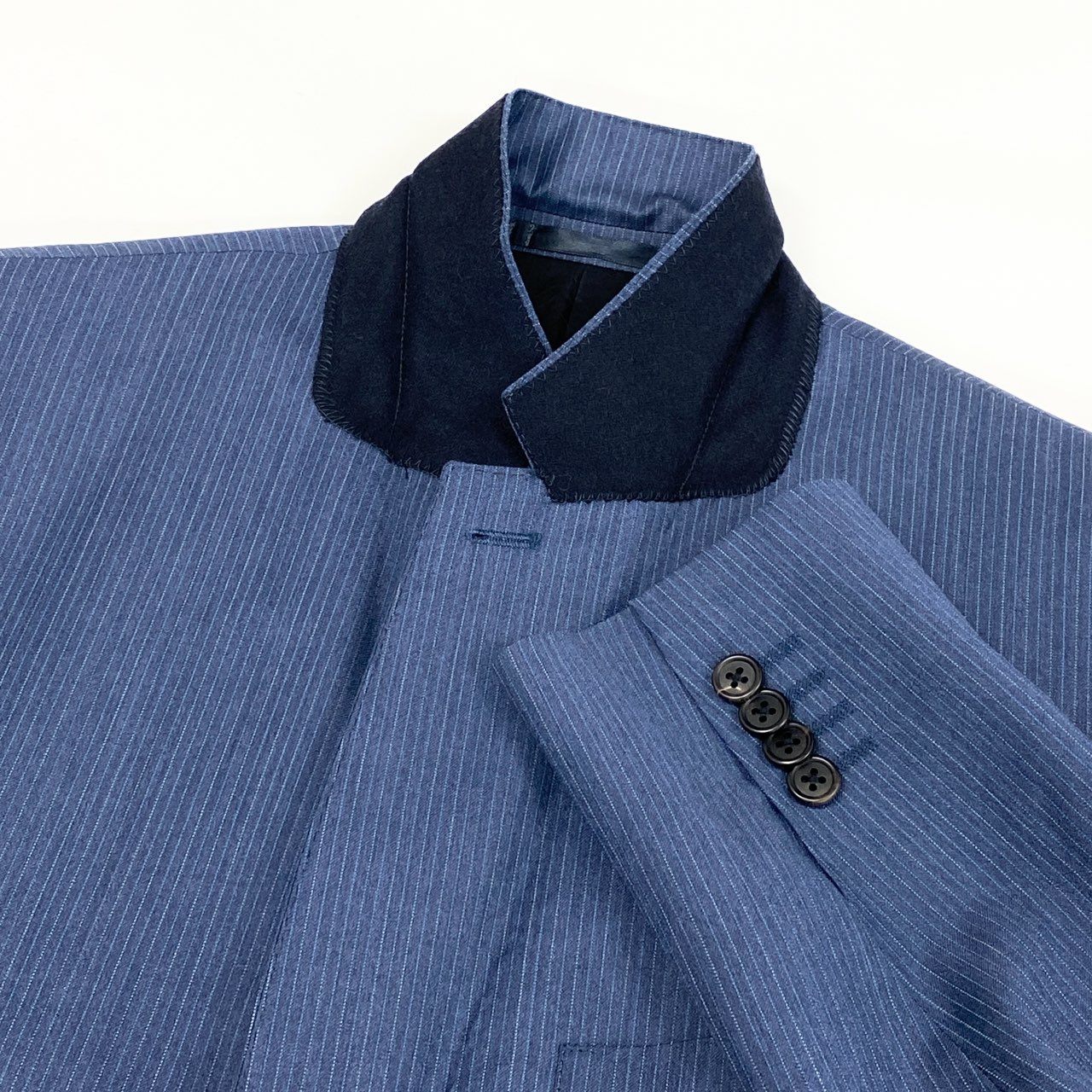 32d11 《美品》 Paul Smith ポールスミス シングルスーツ セットアップ イタリア製 エルメネジルドゼニア社生地 サイズXL ブルー ストライプ メンズ 日本製