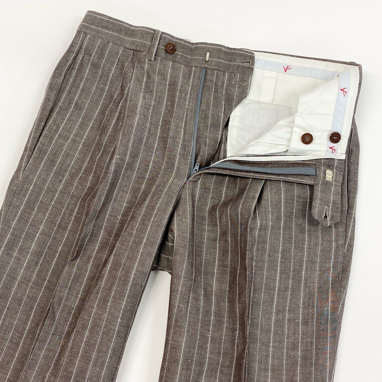 29g28 ISAIA NAPOLI イザイア ナポリ イタリア製 セットアップ スーツ テーラードジャケット パンツ ボトムス 背抜き ストライプ 46 ブラウン メンズ